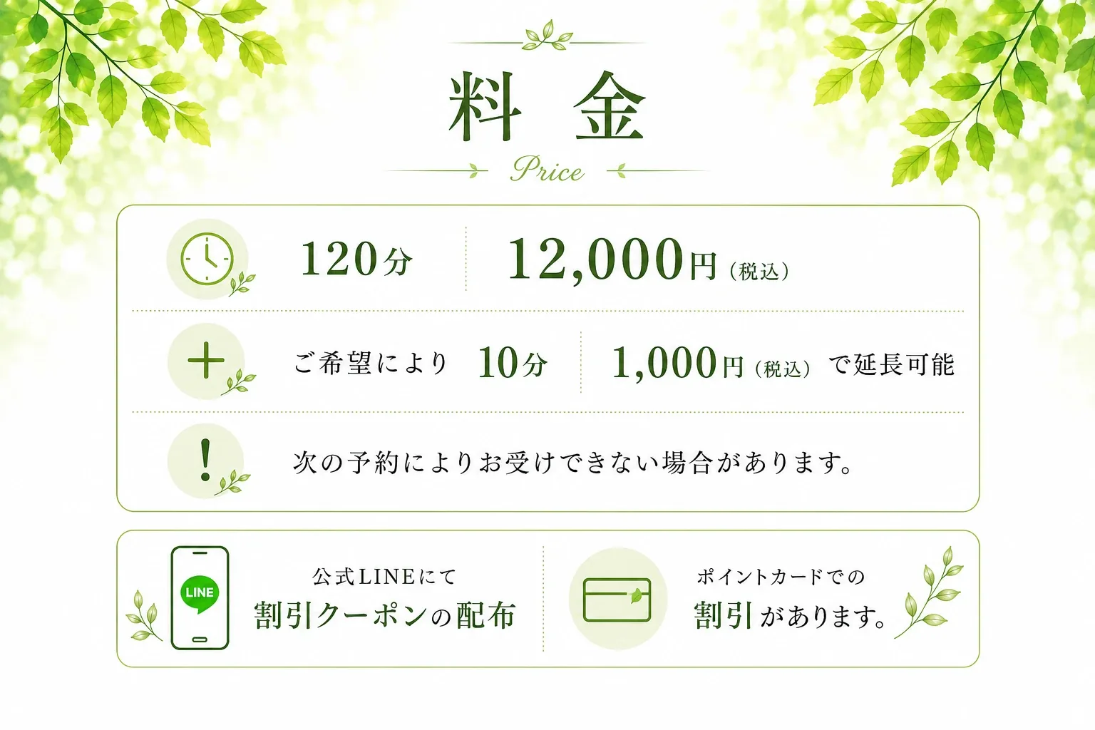 料金案内 120分12,000円（税込）